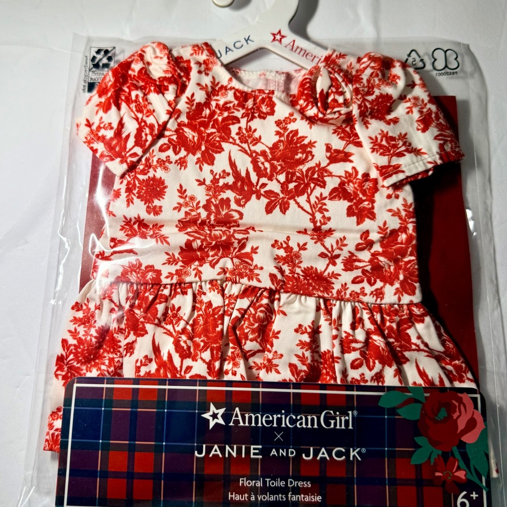 American Girl Janie and Jack Floral Toile Dress Red White 18 Inch Doll Clothes